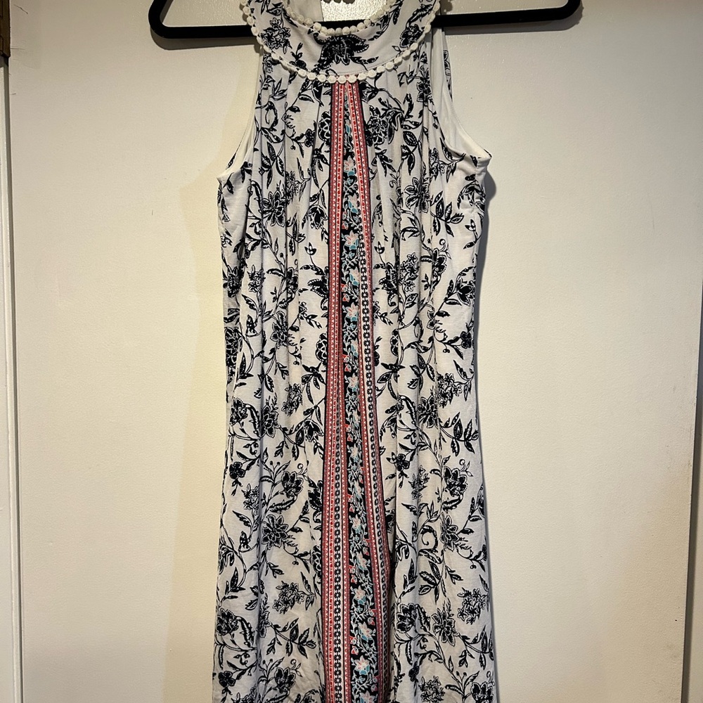 Three Hearts Floral Dress with Red and Blue Stripes